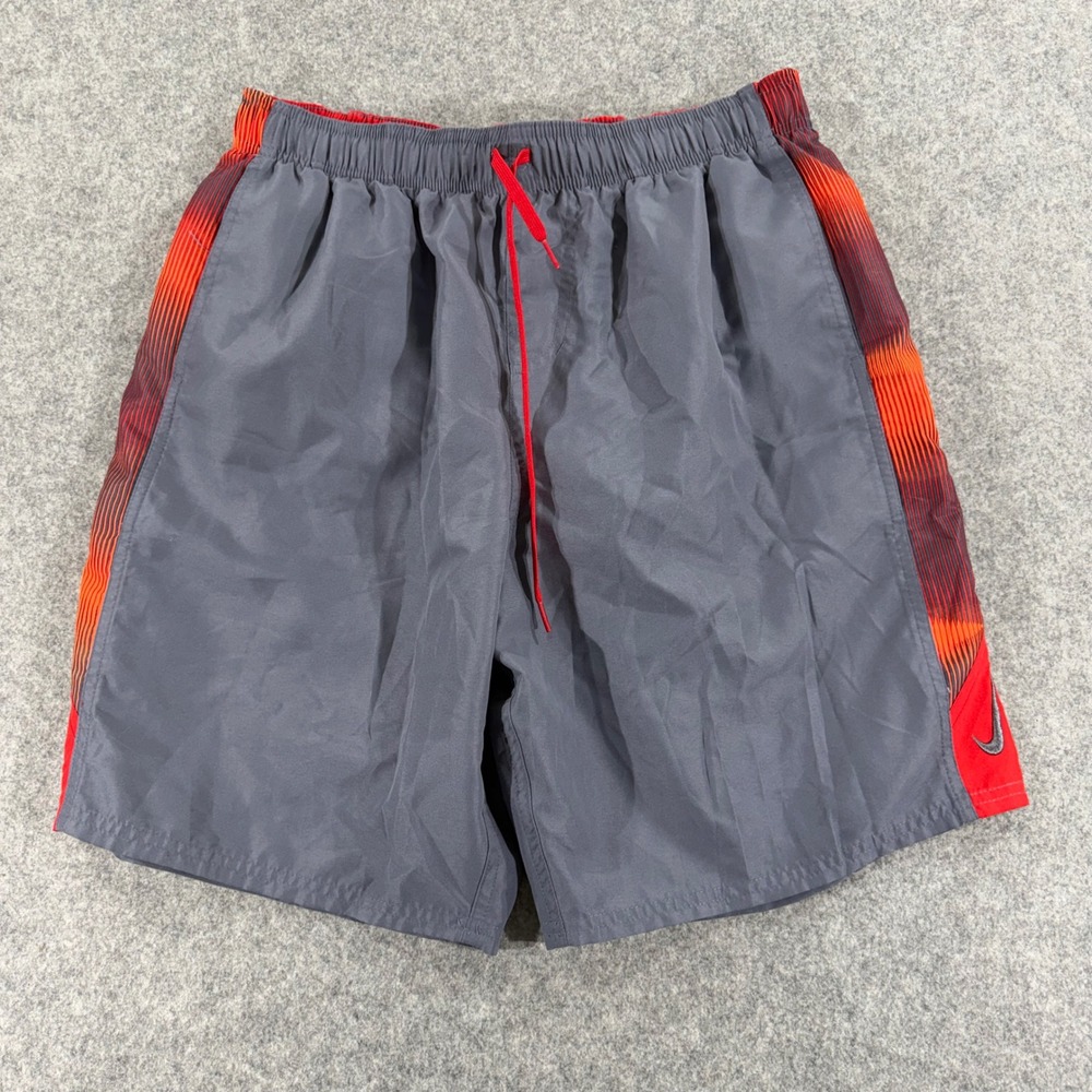 Nike Mens Athletic Shorts Grey Red Orange Stripe Mesh Lined Gym Training Large